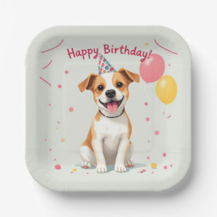 Alles Gute zum Geburtstag Hund mit Partyhut & Luft Pappteller