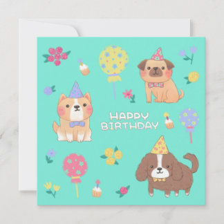 Alles Gute zum Geburtstag: Hunde, Balloons & Blume Einladung