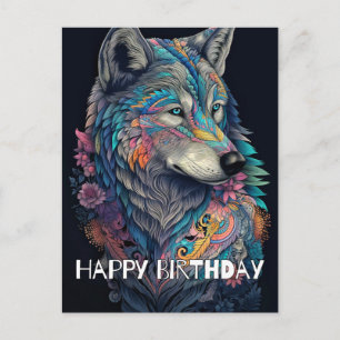 Alles Gute zum Geburtstag Hunter Wolf Illustration Postkarte