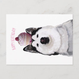 Alles Gute zum Geburtstag, Husky und Cake Postcard Postkarte