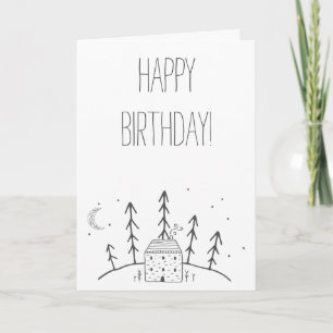 Alles Gute zum Geburtstag Hütte Mond Wald Forst Karte