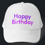 Alles Gute zum Geburtstag im Lila und Magenta Part Truckerkappe<br><div class="desc">"Happy Birthday!" mit "Happy" in lila und "Birthday" in Magenta.</div>