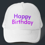 Alles Gute zum Geburtstag im Lila und Magenta Part Truckerkappe<br><div class="desc">"Happy Birthday!" mit "Happy" in lila und "Birthday" in Magenta.</div>