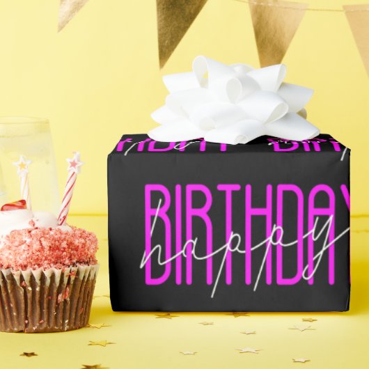 Alles Gute zum Geburtstag in Neon Pink Geschenkpapier (Geburtstagsparty)