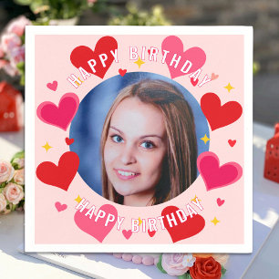 Alles Gute zum Geburtstag Individuelle Foto-Herzen Serviette