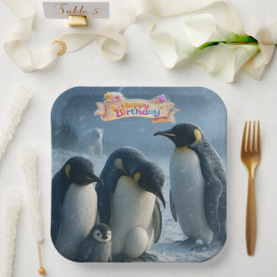 Alles Gute zum Geburtstag, Kaiserpinguinfamilie 9  Pappteller