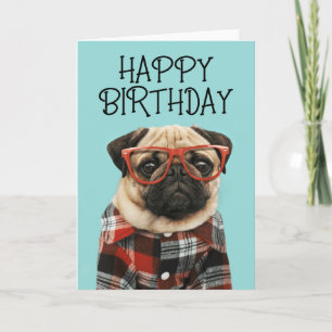 Alles Gute zum Geburtstag   Karohemd-Pug Karte