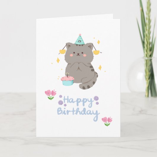 Alles Gute zum Geburtstag Katze Karte (Vorderseite)