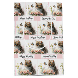 Alles Gute zum Geburtstag Kitten in Garden Mittlere Geschenktüte