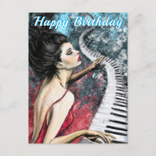 Alles Gute zum Geburtstag Klaviermusik Lady in Red Postkarte