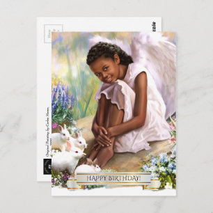 Alles Gute zum Geburtstag. Kleiner Engel mit Bunni Postkarte