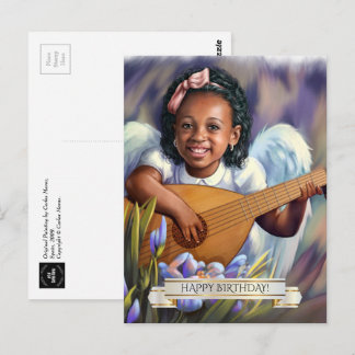 Alles Gute zum Geburtstag. Kleiner Engel mit Lute Postkarte