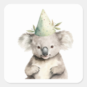 Alles Gute zum Geburtstag Koala-Bär-Partyhut Quadratischer Aufkleber