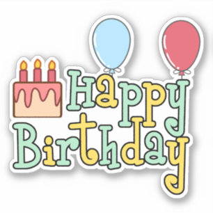 Alles Gute zum Geburtstag Kuchen und Luftballons Aufkleber