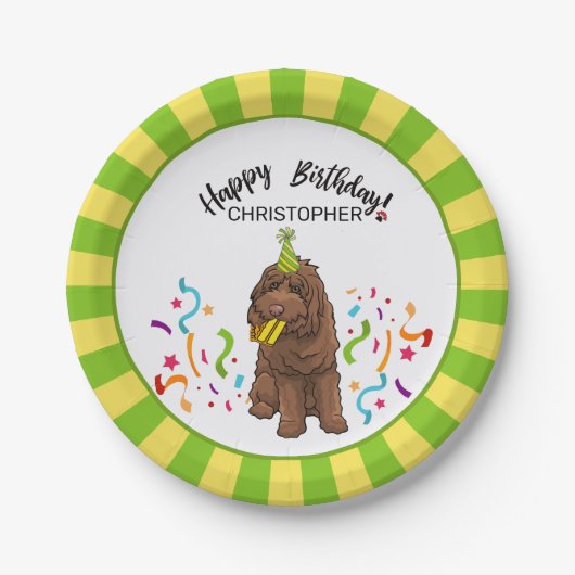 Alles Gute zum Geburtstag Labradoodle HundeParty Pappteller (Vorderseite)