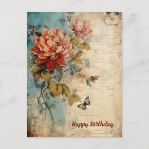 Alles Gute zum Geburtstag Lady Grunge Floral 20 Postkarte