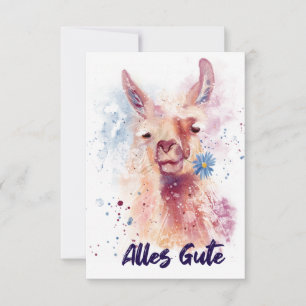 Alles Gute zum Geburtstag Lama hält Blume im Maul