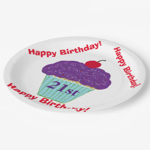 Alles Gute zum Geburtstag Lila Frosting Kirsch Cup Pappteller