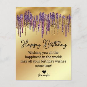 Alles Gute zum Geburtstag lila Gold tropfende Glit Postkarte