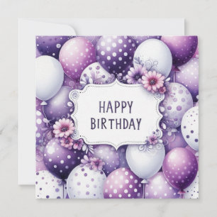Alles Gute zum Geburtstag lila Luftballons Karte 