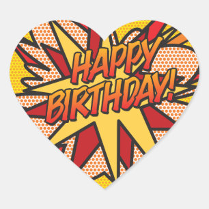 ALLES GUTE ZUM GEBURTSTAG Lustiger Retro-Comic Herz-Aufkleber