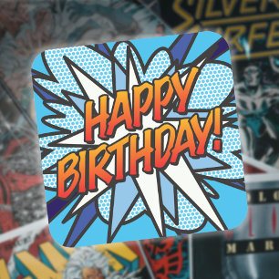 ALLES GUTE ZUM GEBURTSTAG Lustiger Retro-Comic Quadratischer Aufkleber