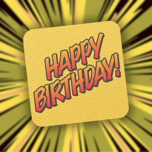 ALLES GUTE ZUM GEBURTSTAG Lustiger Retro-Comic Quadratischer Aufkleber