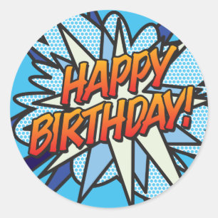 ALLES GUTE ZUM GEBURTSTAG Lustiger Retro-Comic Runder Aufkleber