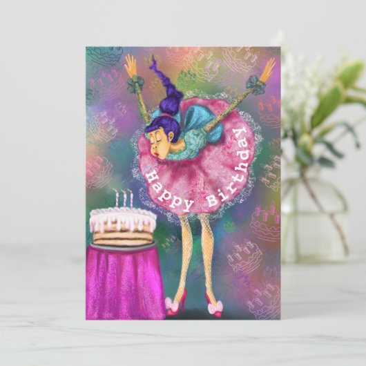 Alles Gute zum Geburtstag - Mädchen bläst Kerzen a (Stehend Vorderseite)