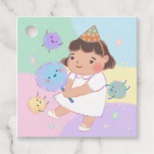 Alles Gute zum Geburtstag: Mädchen und Bonbons aus Geschenkanhänger