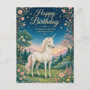 Alles Gute zum Geburtstag Magisches Einhorn Floral Postkarte