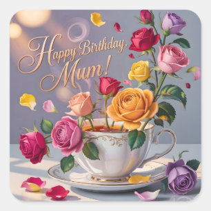 Alles Gute zum Geburtstag Mama Gruß mit Rosen Quadratischer Aufkleber