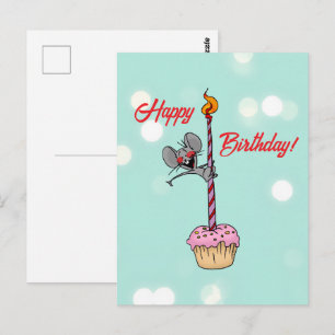 Alles Gute zum Geburtstag Maus mit Cupcake und Ker Postkarte
