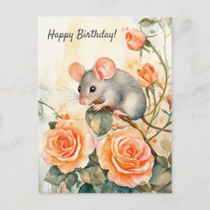 Alles Gute zum Geburtstag Maus und Rosen Postkarte