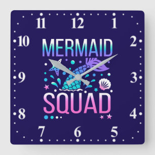 Alles Gute zum Geburtstag Meerjungfrau-Squad Ozean Quadratische Wanduhr