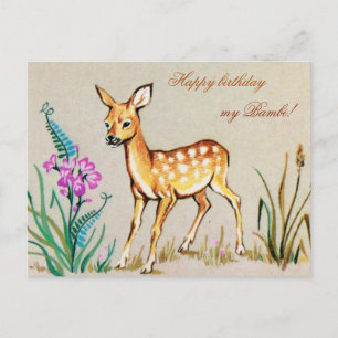 Alles Gute zum Geburtstag, mein Bambi! Vintage-Pos Postkarte