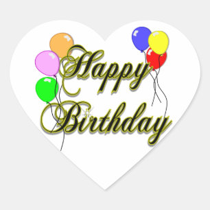Alles Gute zum Geburtstag mit Ballonen 2 Herz-Aufkleber