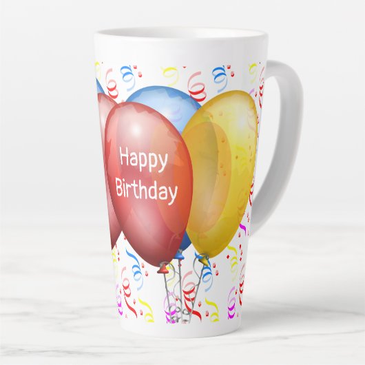 Alles Gute zum Geburtstag mit Balloons Latte Tasse (Rechte Ecke)