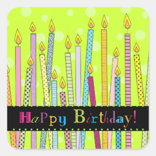 Alles Gute zum Geburtstag mit Candles Galore! Aufk Quadratischer Aufkleber