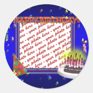 Alles Gute zum Geburtstag mit Confetti Foto Frame Runder Aufkleber
