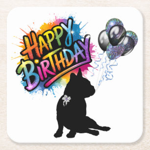 Alles Gute zum Geburtstag mit einem Franzosen und Rechteckiger Pappuntersetzer