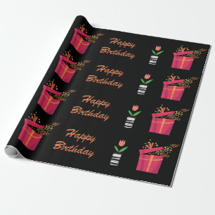 Alles Gute zum Geburtstag mit Geschenk und Blume Geschenkpapier