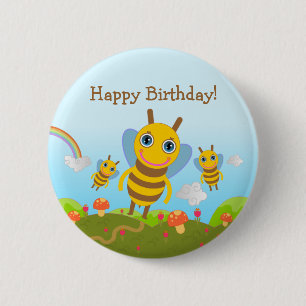 Alles Gute zum Geburtstag mit Honigbienen Button