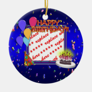 Alles Gute zum Geburtstag mit Konfetti Bilderrahme Keramikornament