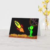 Alles Gute zum Geburtstag mit marsianischer Alien  Karte (Gelbe Blume)