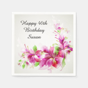 Alles Gute zum Geburtstag mit schönen Blumen Serviette