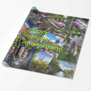 Alles Gute zum Geburtstag mit Sehenswürdigkeiten v Geschenkpapier