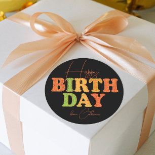 Alles Gute zum Geburtstag Moderne Doodle Farbige T Runder Aufkleber