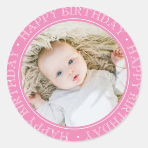Alles Gute zum Geburtstag Moderne einfache rosa be Runder Aufkleber