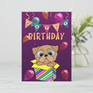 Alles Gute zum Geburtstag Mops in einer Kiste Feiertagskarte